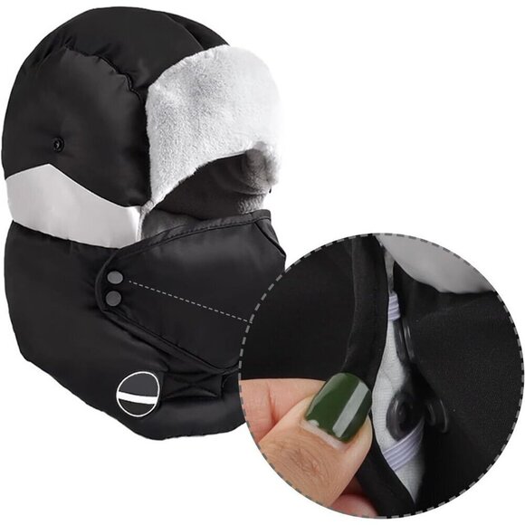 Hat with Face Mask Waterproof Ski Snow Cap Russian Aviator Ushanka Hat - Picture 3 of 5